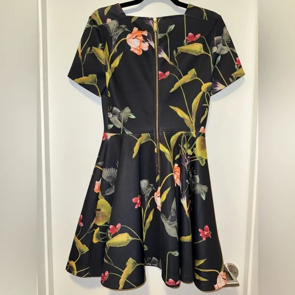 Ted Baker Floral Black Dress with Bird Print - Picture 2 of 5